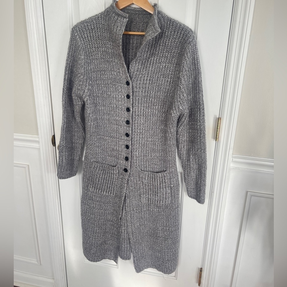 KUBITU Gray Chunky Knit Long Sweater Women’s Large  (runs small!) Boho Indie